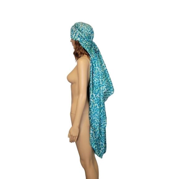 100% Silk Scarf Wrap Blue Leopard Animal Print - Picture 3 of 11